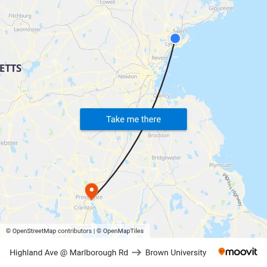 Highland Ave @ Marlborough Rd to Brown University map