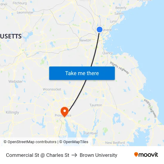 Commercial St @ Charles St to Brown University map