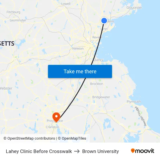 Lahey Clinic Before Crosswalk to Brown University map