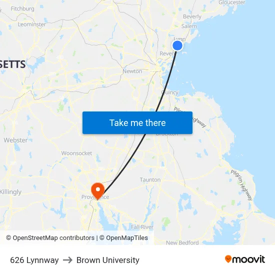 626 Lynnway to Brown University map