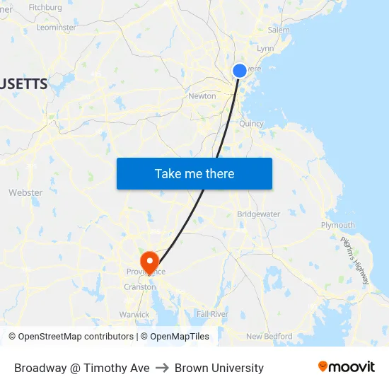 Broadway @ Timothy Ave to Brown University map