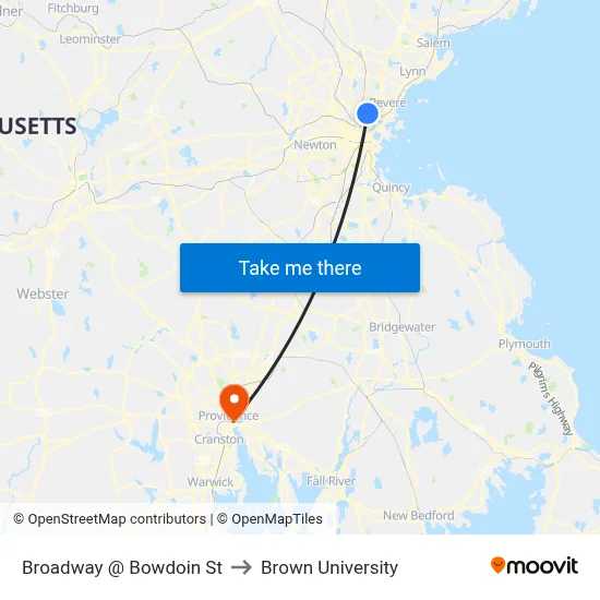Broadway @ Bowdoin St to Brown University map