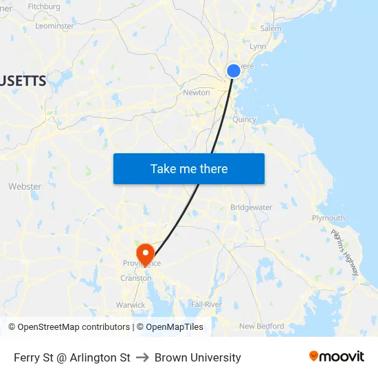 Ferry St @ Arlington St to Brown University map