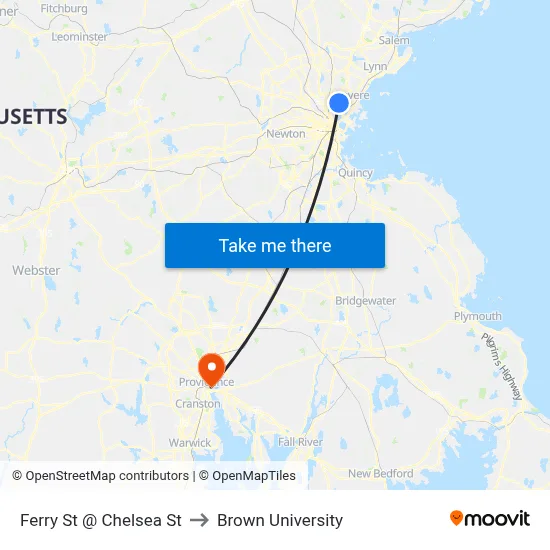 Ferry St @ Chelsea St to Brown University map