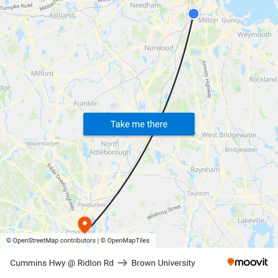 Cummins Hwy @ Ridlon Rd to Brown University map