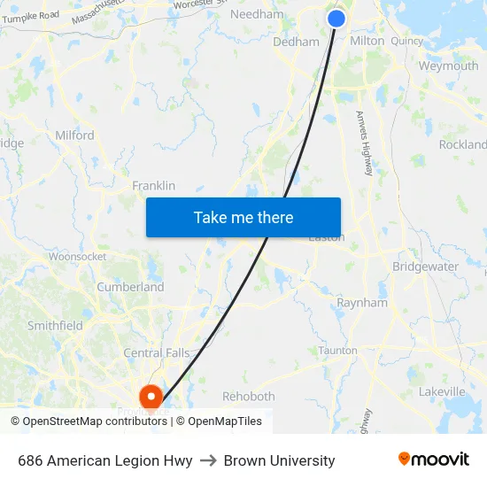 686 American Legion Hwy to Brown University map