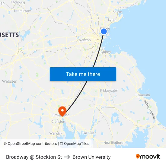 Broadway @ Stockton St to Brown University map