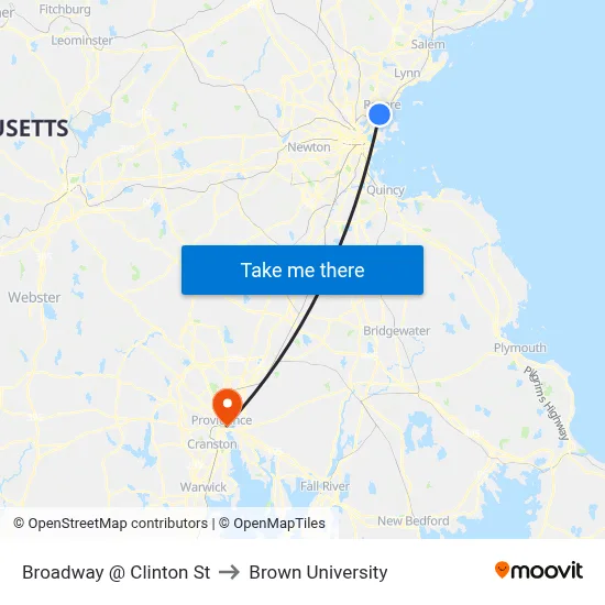 Broadway @ Clinton St to Brown University map