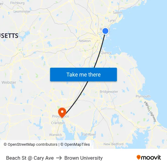 Beach St @ Cary Ave to Brown University map