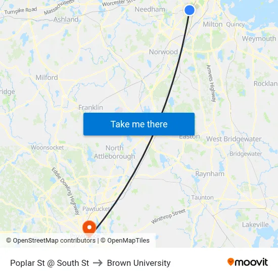 Poplar St @ South St to Brown University map