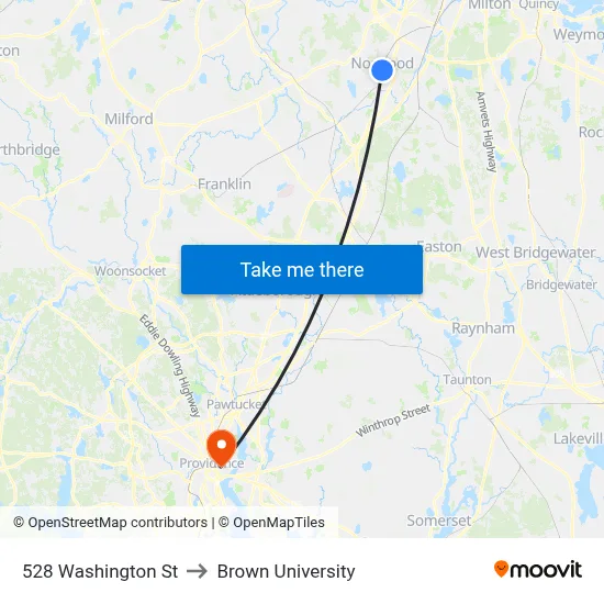 528 Washington St to Brown University map
