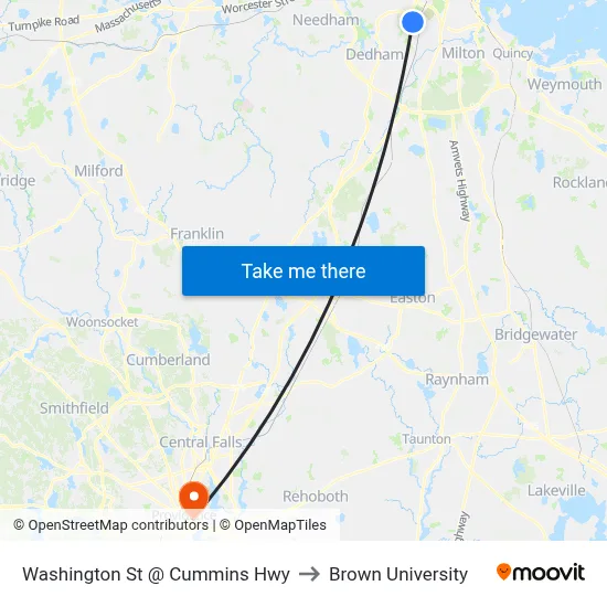 Washington St @ Cummins Hwy to Brown University map
