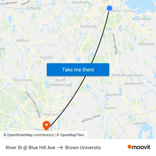 River St @ Blue Hill Ave to Brown University map