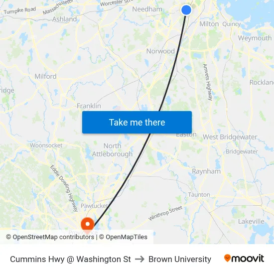 Cummins Hwy @ Washington St to Brown University map
