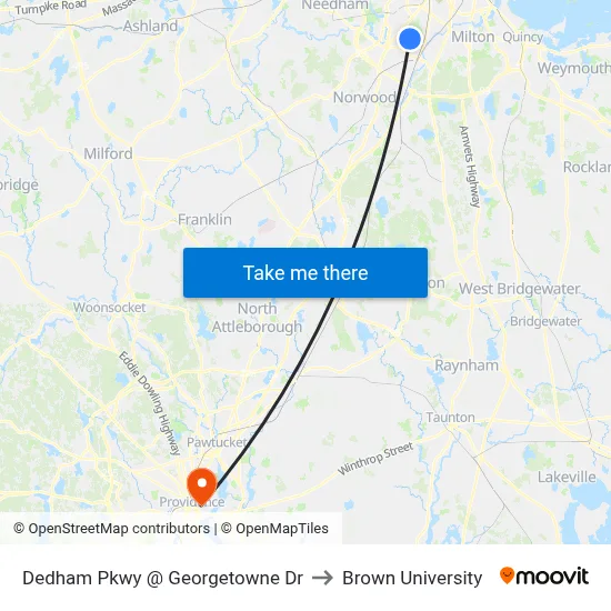 Dedham Pkwy @ Georgetowne Dr to Brown University map