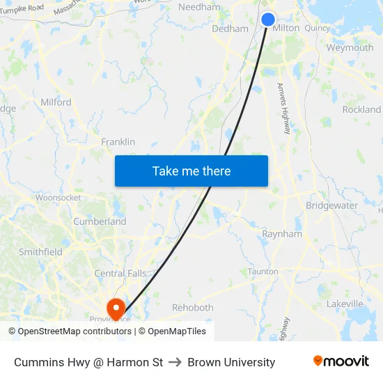 Cummins Hwy @ Harmon St to Brown University map