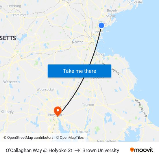 O'Callaghan Way @ Holyoke St to Brown University map