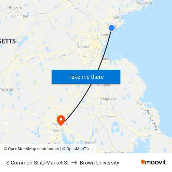 S Common St @ Market St to Brown University map