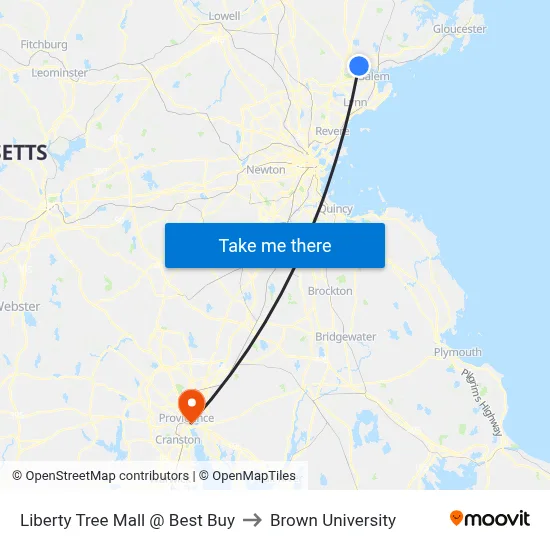 Liberty Tree Mall @ Best Buy to Brown University map
