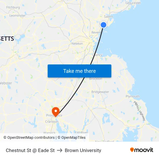 Chestnut St @ Eade St to Brown University map