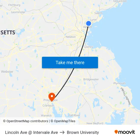Lincoln Ave @ Intervale Ave to Brown University map