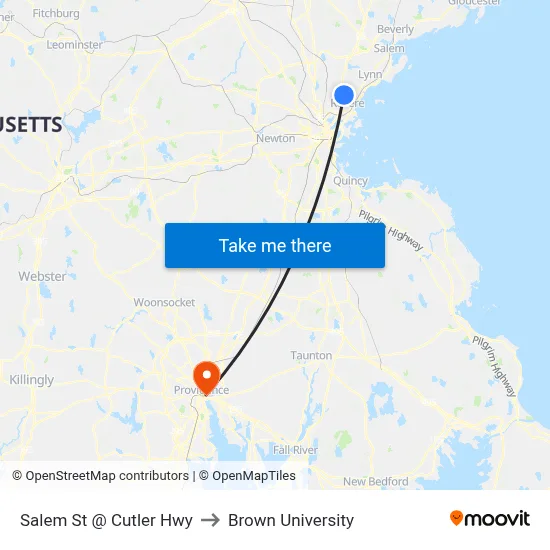 Salem St @ Cutler Hwy to Brown University map