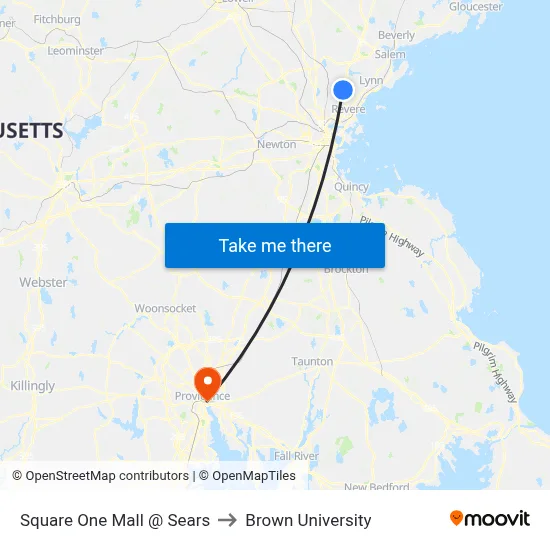 Square One Mall @ Sears to Brown University map