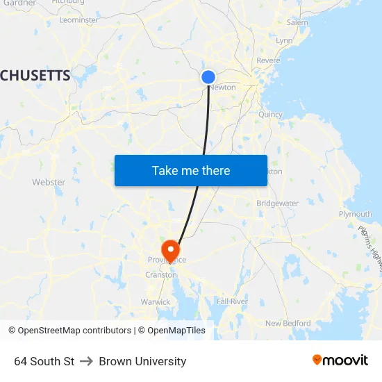64 South St to Brown University map