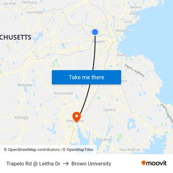 Trapelo Rd @ Leitha Dr to Brown University map