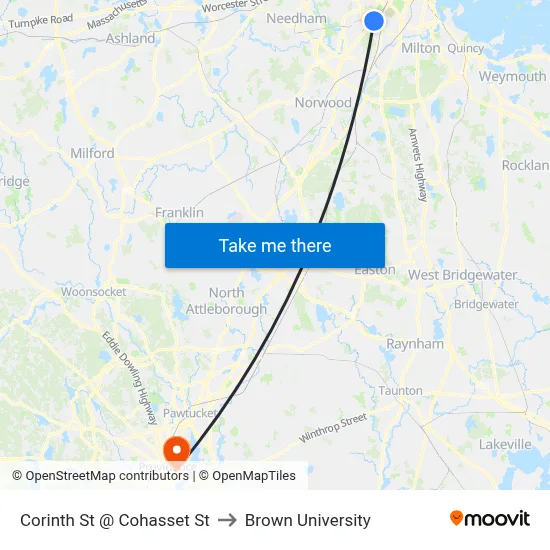 Corinth St @ Cohasset St to Brown University map