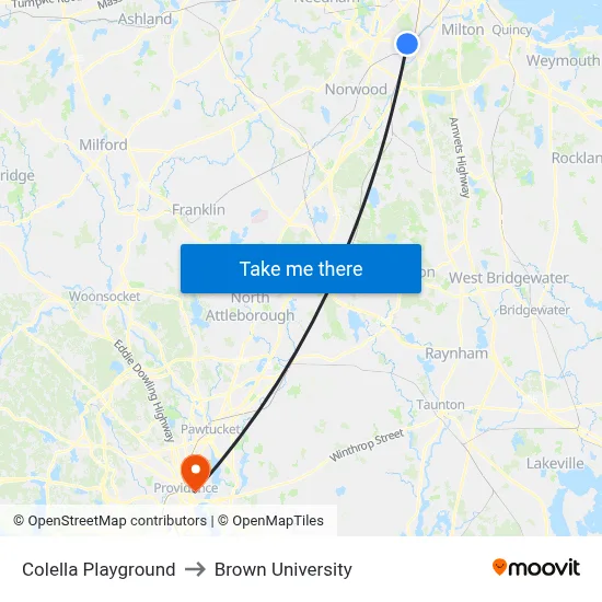 Colella Playground to Brown University map