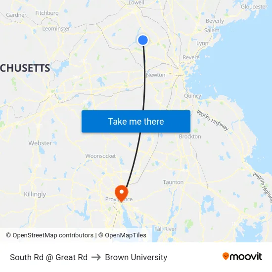 South Rd @ Great Rd to Brown University map