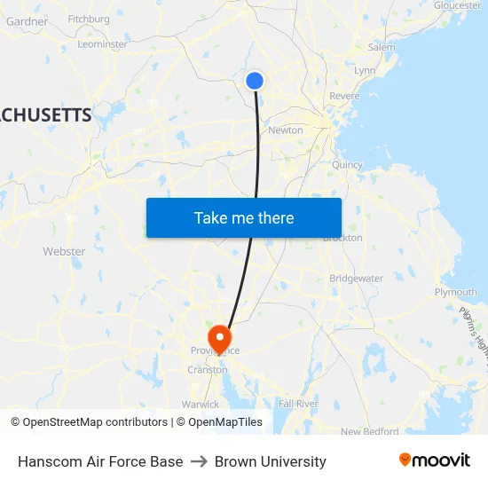 Hanscom Air Force Base to Brown University map