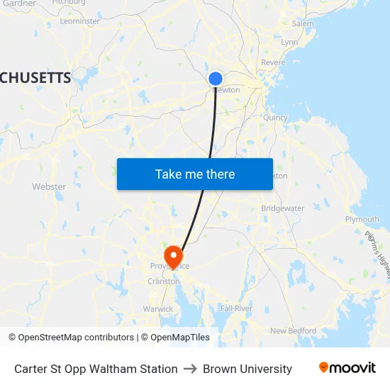 Carter St Opp Waltham Station to Brown University map