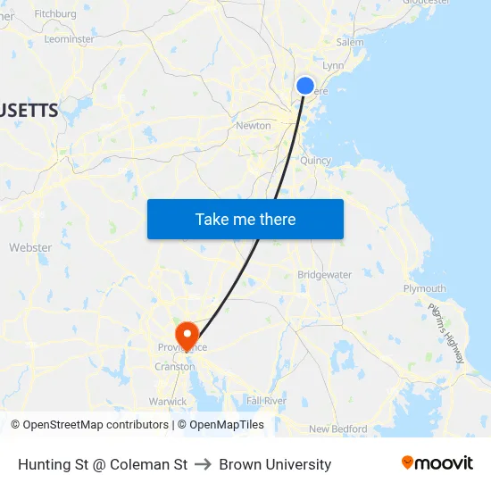 Hunting St @ Coleman St to Brown University map