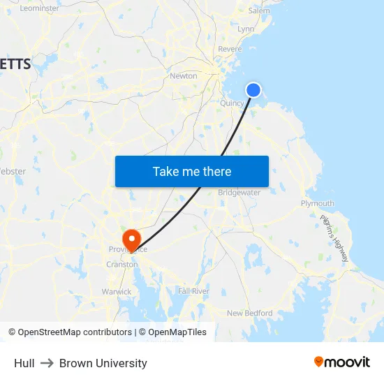 Hull to Brown University map