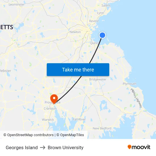 Georges Island to Brown University map