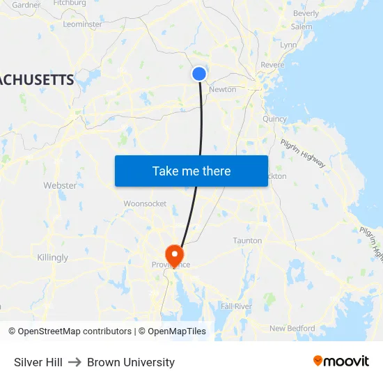 Silver Hill to Brown University map