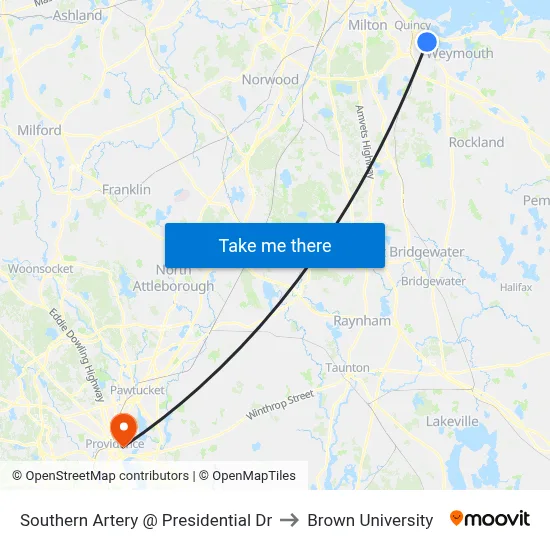 Southern Artery @ Presidential Dr to Brown University map