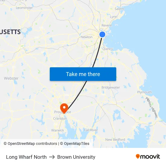 Long Wharf North to Brown University map