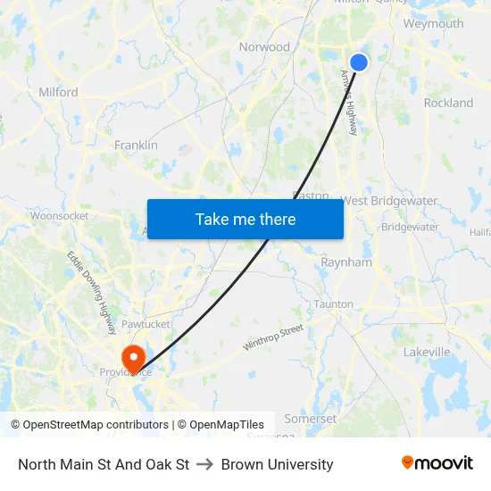 North Main St And Oak St to Brown University map