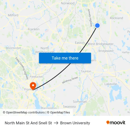North Main St And Snell St to Brown University map