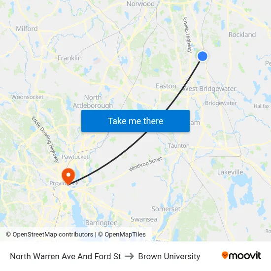 North Warren Ave And Ford St to Brown University map