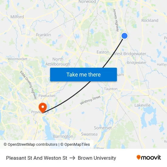Pleasant St And Weston St to Brown University map