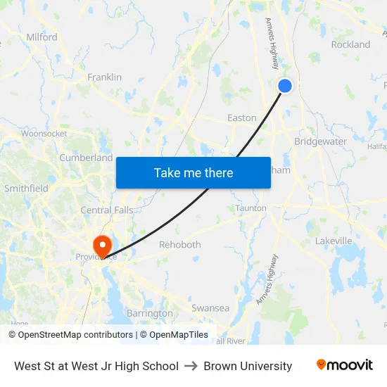 West St at West Jr High School to Brown University map