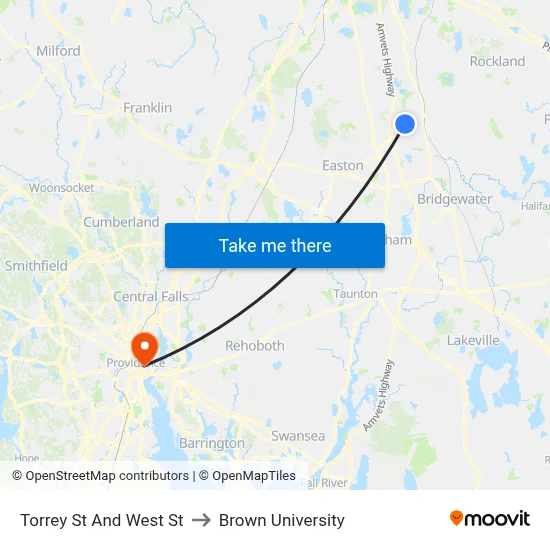 Torrey St And West St to Brown University map