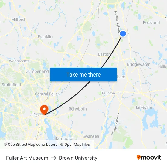 Fuller Art Museum to Brown University map