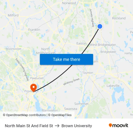 North Main St And Field St to Brown University map