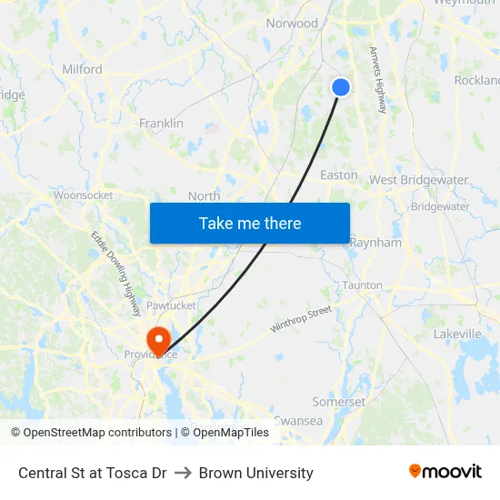 Central St at Tosca Dr to Brown University map