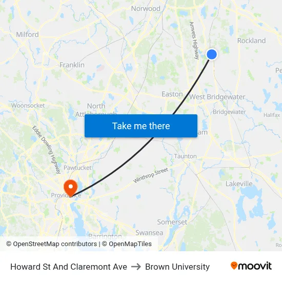 Howard St And Claremont Ave to Brown University map